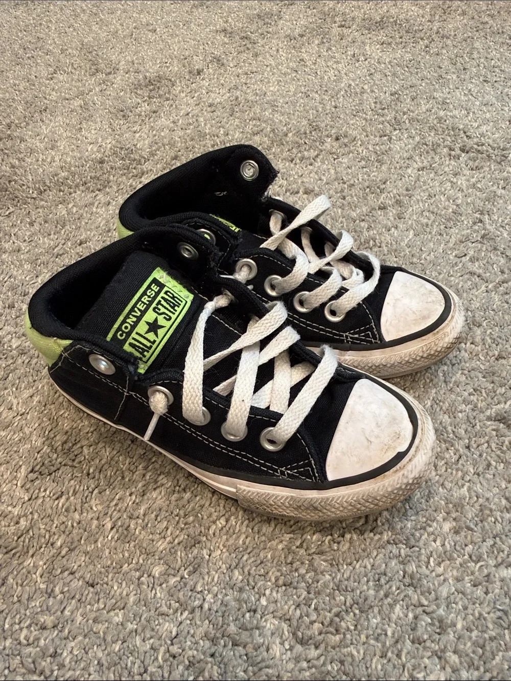 Converse | Black High-Top Sneakers with Lime Green Accents